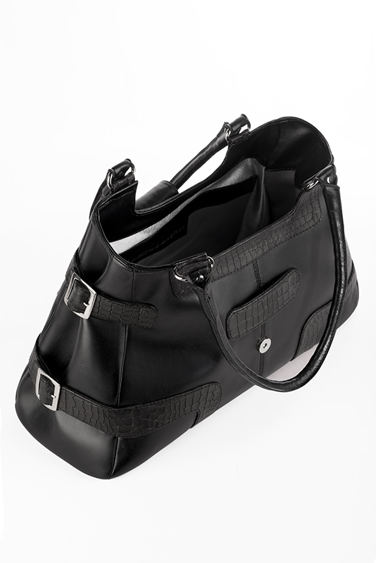 Dress large handbag in satin black leather - Top view
